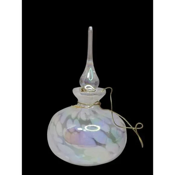 Vtg White Iridescent Art Glass Perfume Bottle With Tear Drop Stopper 5.75" - Picture 2 of 9